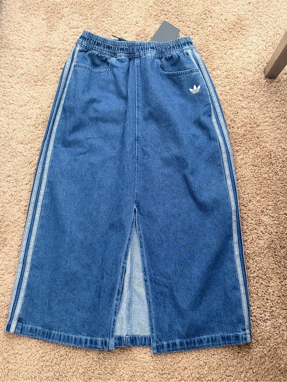 adidas Blue Denim Flare Skirt with Side Stripes - Picture 1 of 4